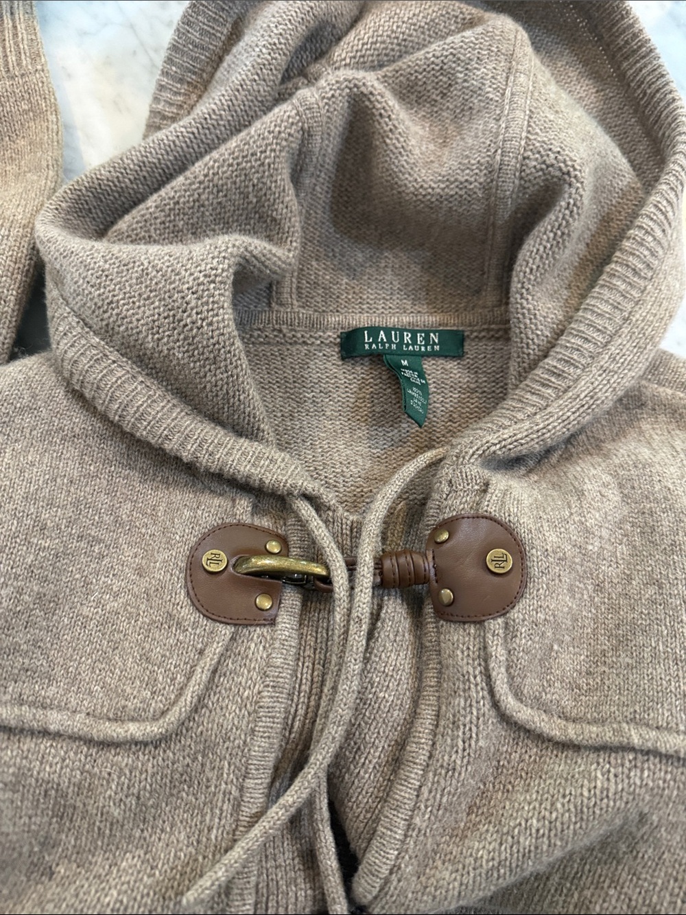 Lauren Ralph Lauren Tan Hooded Toggle Cardigan Coatigan